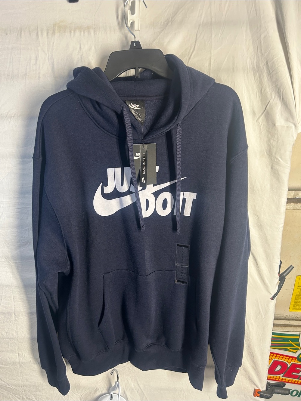 Nike Men’s Navy Crewneck Hoodie with White 'Just Do It' Logo